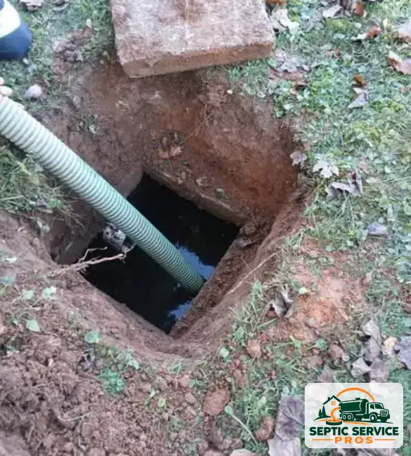 Buried septic tank lid dug up and opened so the tank can be pumped