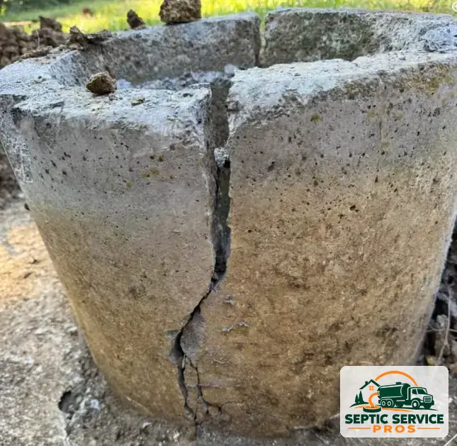 Cracked concrete septic riser found during a septic inspection