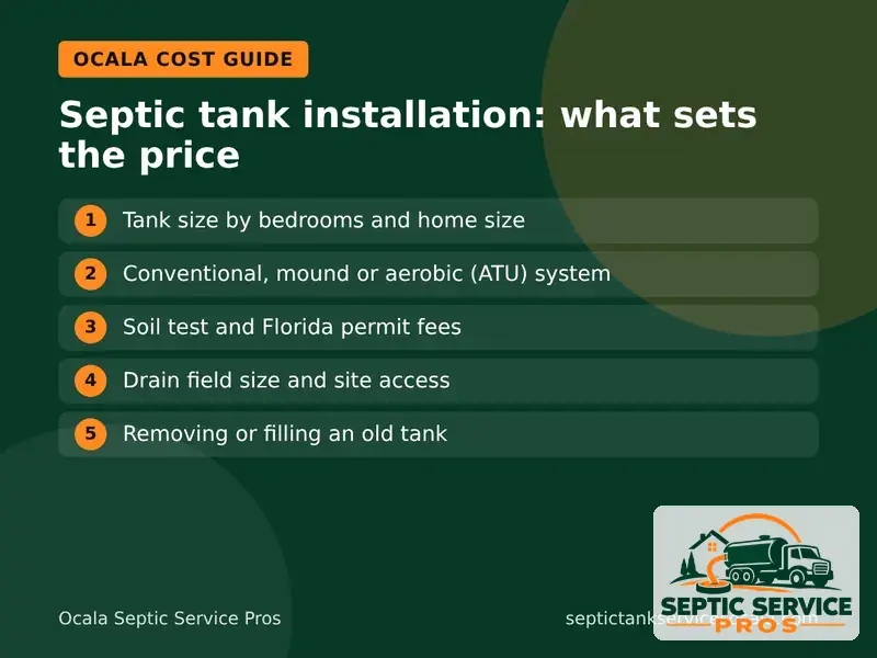 Graphic comparing septic system installation costs by system type in Ocala and Marion County