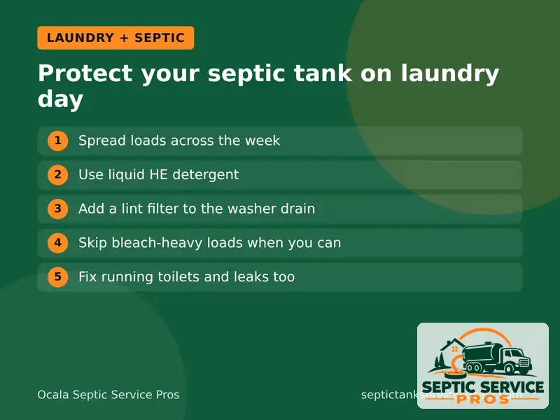 Graphic with laundry tips that protect a septic tank and drain field